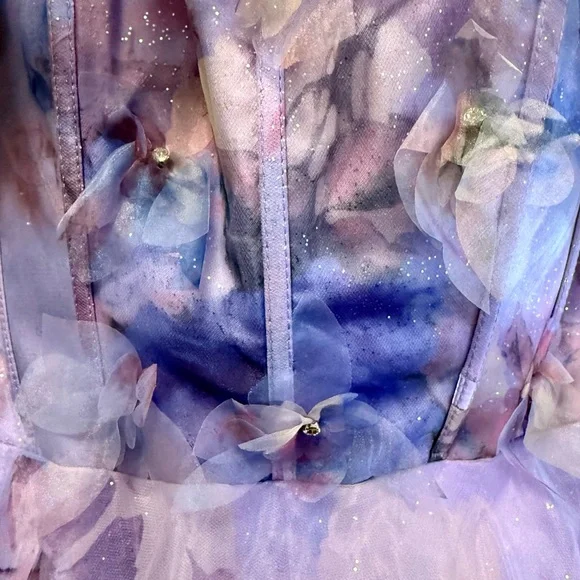 Amelia Couture Off Shoulder Lilac Floral Print Formal Gown NWT Size 2 - Picture 6 of 7